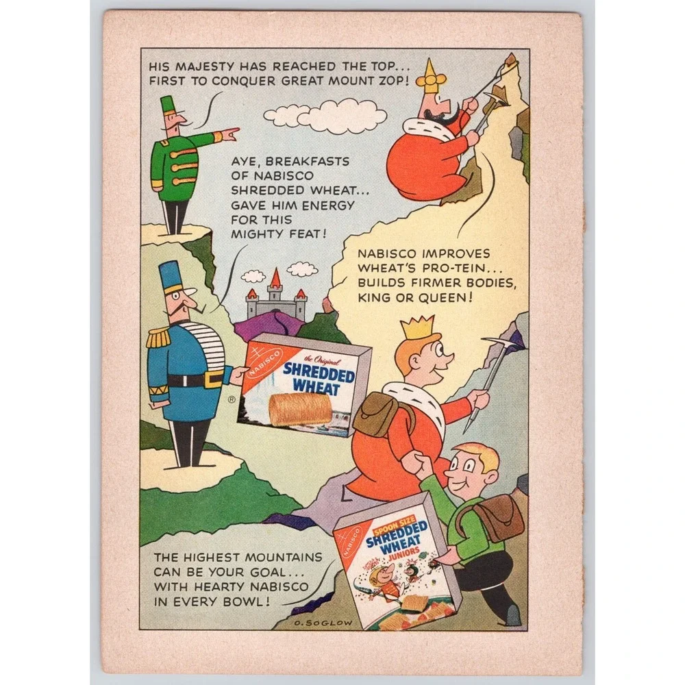 His Majesty 1st to Conquer Mount Soglow's Little King for Shdedded Wheat ad 1960
